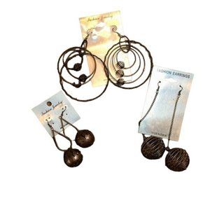 3 Vintage Bronze Dangle Earrings